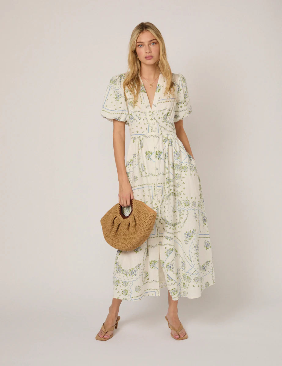 Nobody's child White Short Sleeve Floral Starlight Midi Dress
