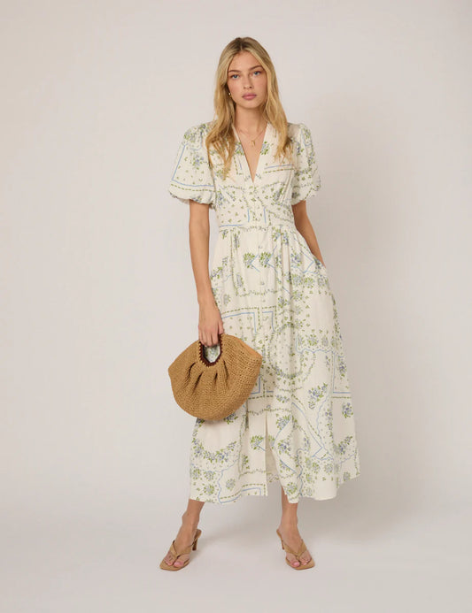 Nobody's child White Short Sleeve Floral Starlight Midi Dress