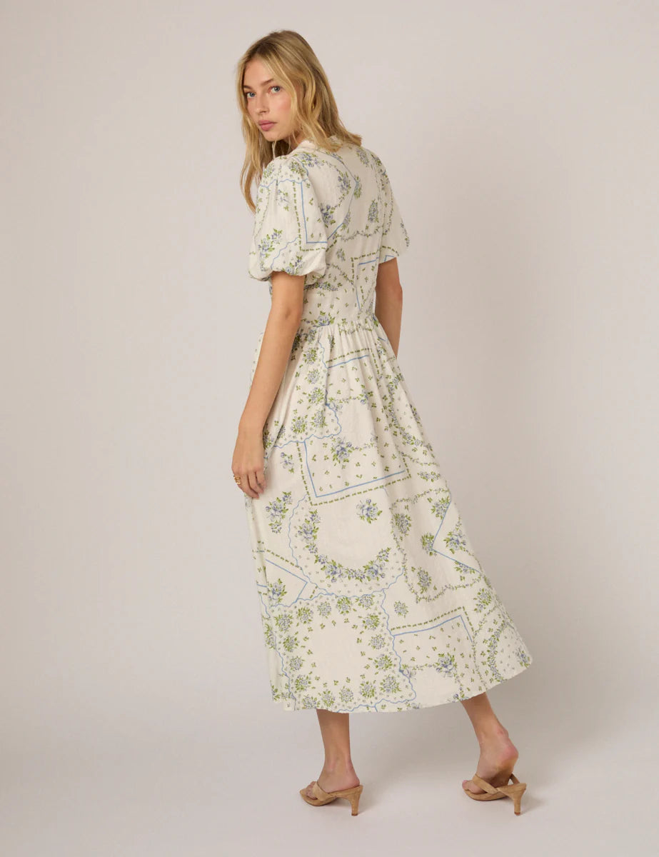 Nobody's child White Short Sleeve Floral Starlight Midi Dress