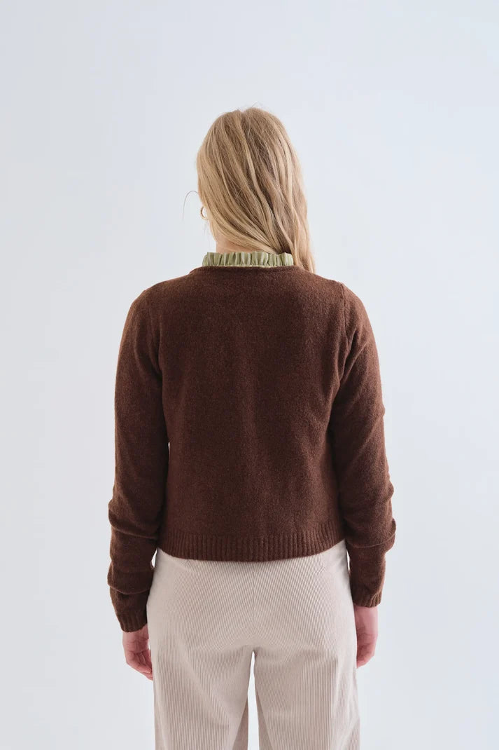 Compania Fantastica Brown cardigan with red heart buttons