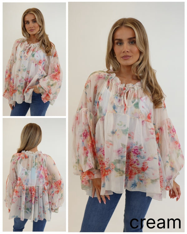 Italian collcetion Vintage Floral Flouncy Sleeve Blouse