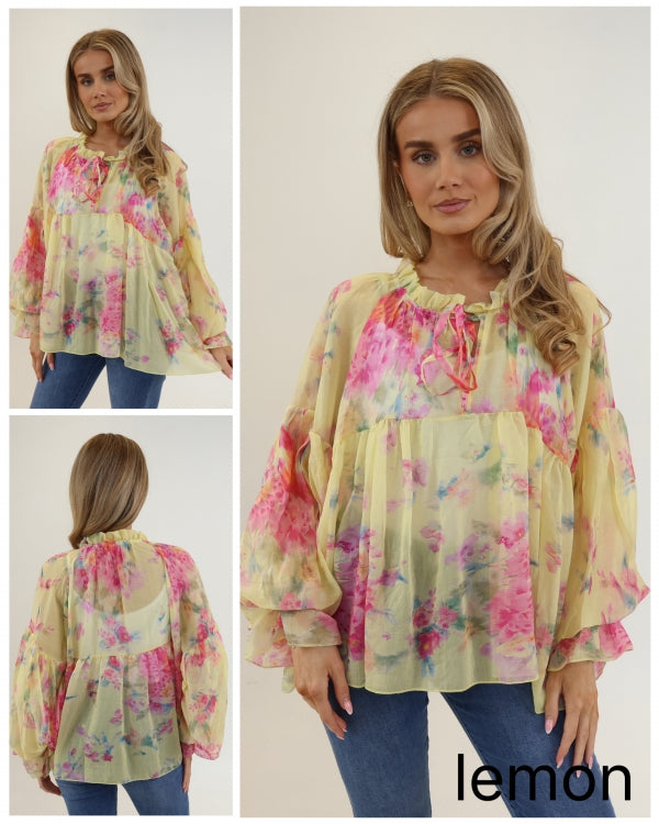 Italian collcetion Vintage Floral Flouncy Sleeve Blouse