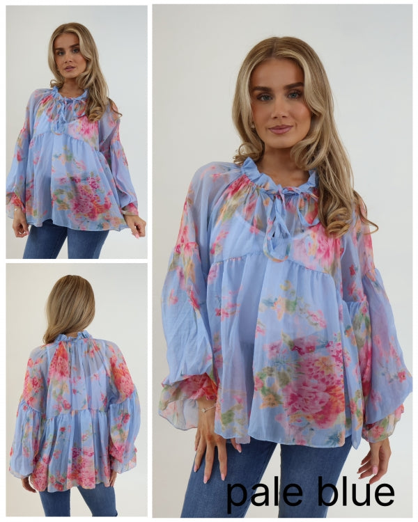 Italian collcetion Vintage Floral Flouncy Sleeve Blouse