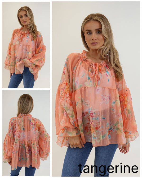 Italian collcetion Vintage Floral Flouncy Sleeve Blouse