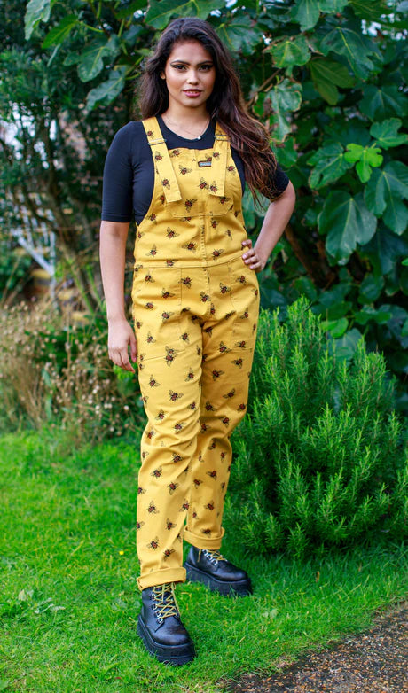 Run & Fly Gold bee stretch twill dungarees