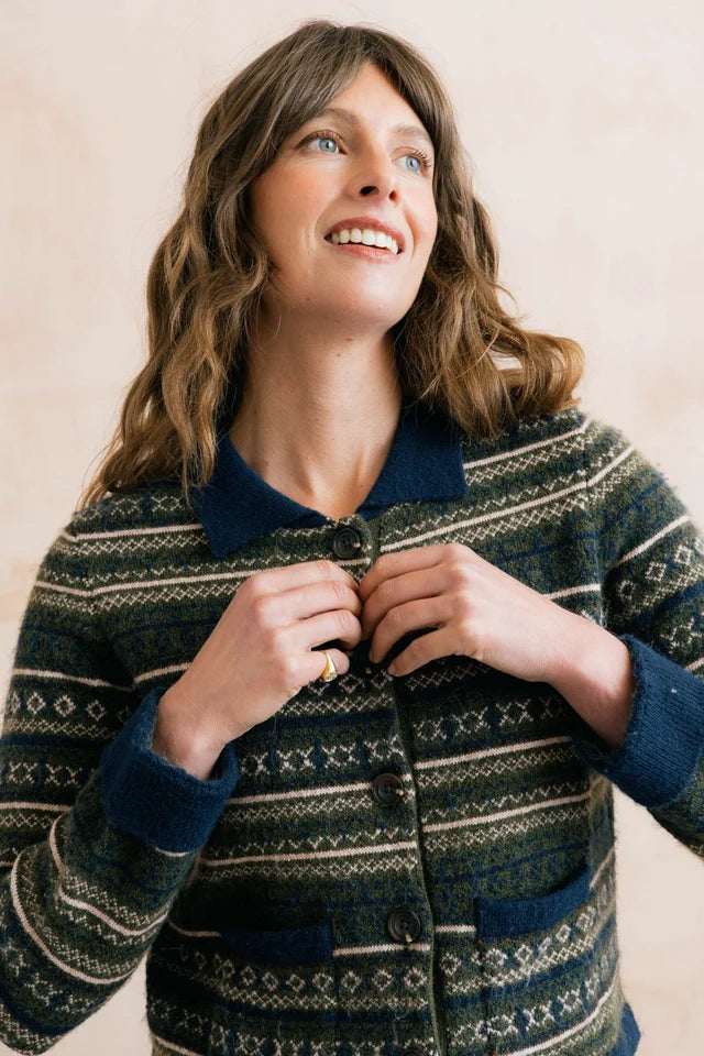 Lily and me Chestnut Knitted Fair Isle Jacket Olive