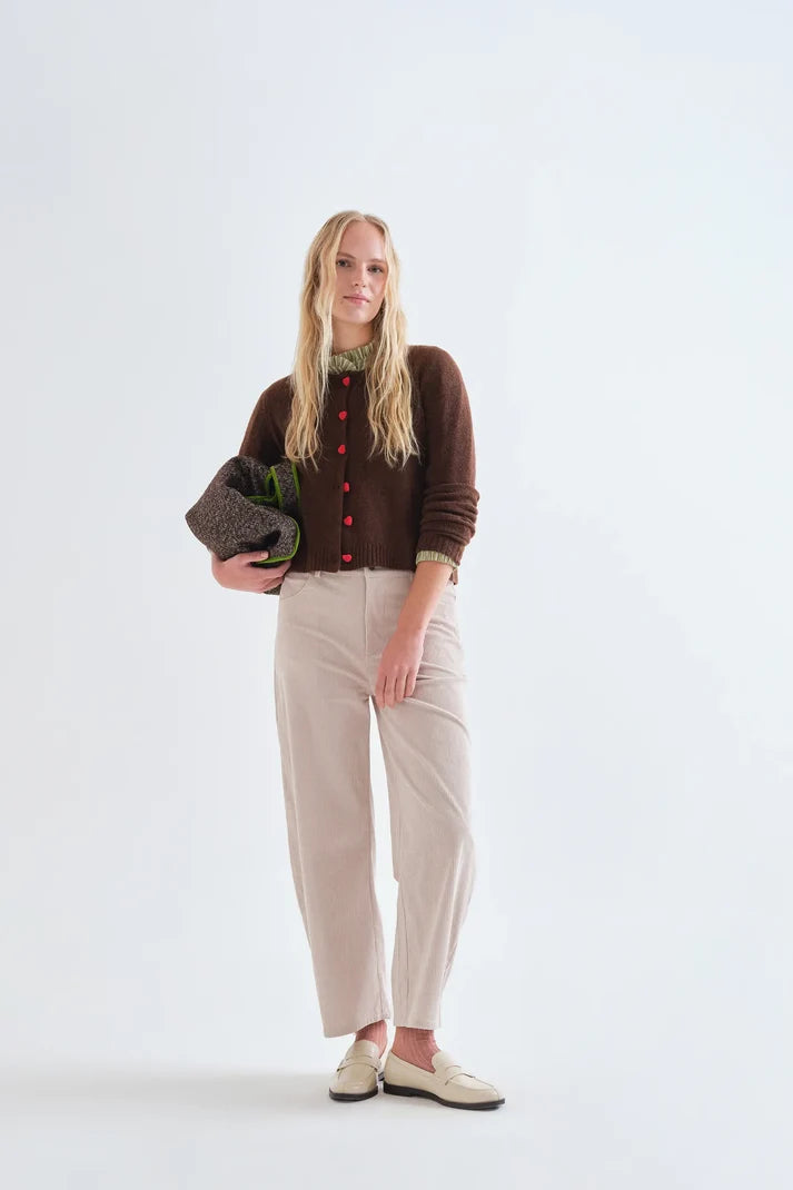 Compania Fantastica Brown cardigan with red heart buttons