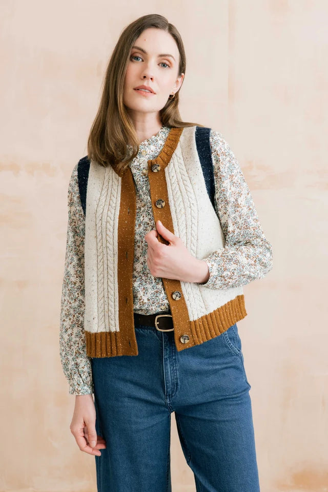 Lily and me Grove Colour Block Knitted Waistcoat Ecru