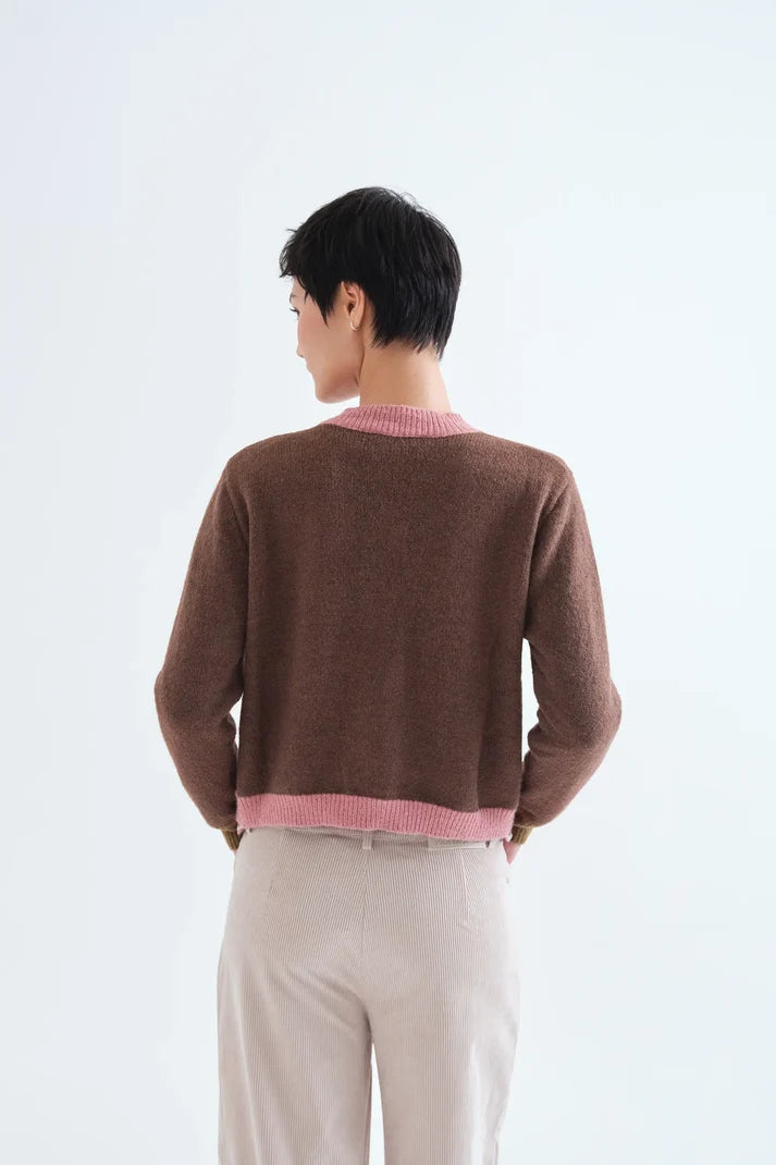 Compania Fantastica Brown and pink two-tone knit cardigan