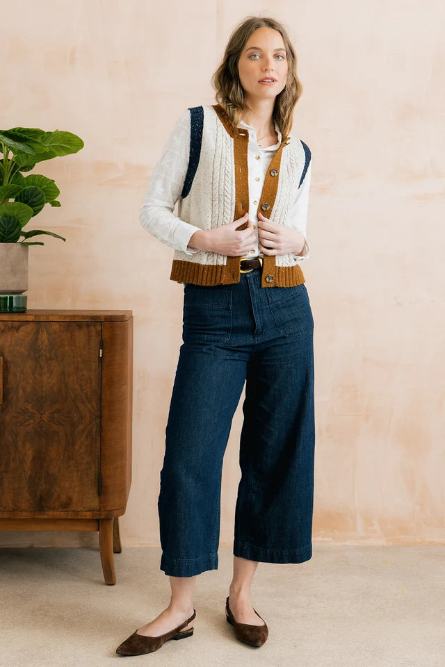 Lily and me Grove Colour Block Knitted Waistcoat Ecru
