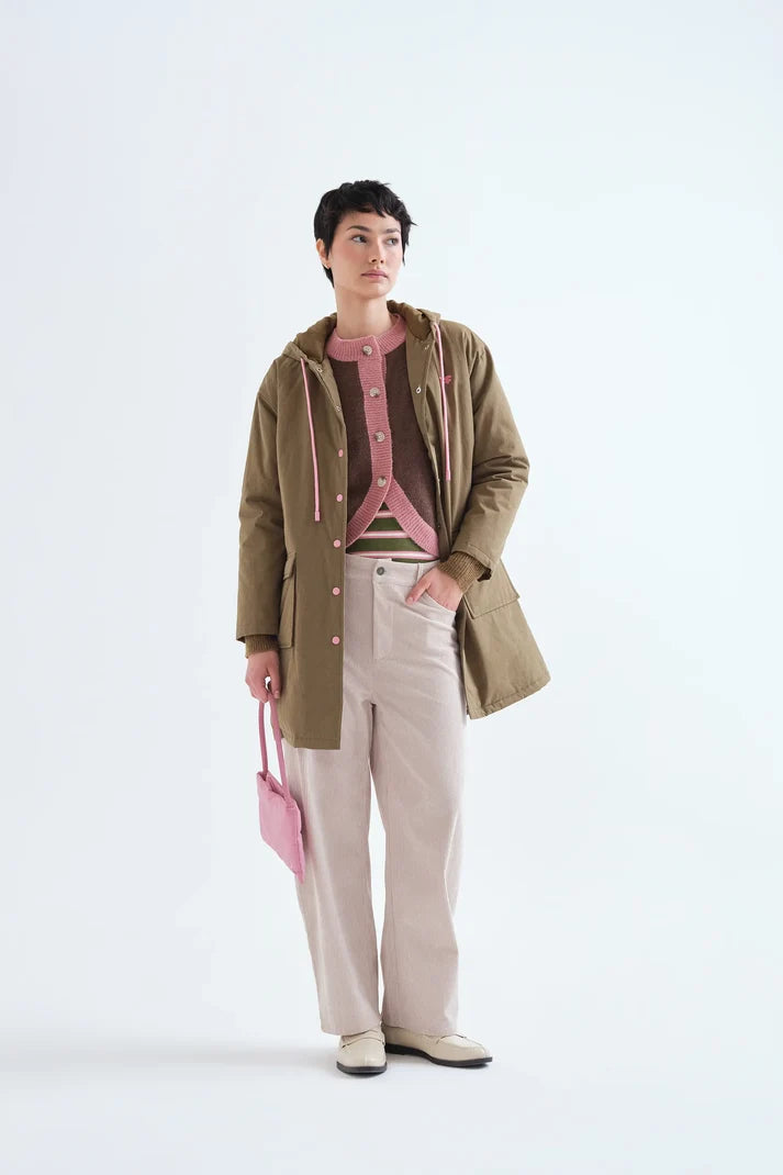 Compania Fantastica Brown and pink two-tone knit cardigan