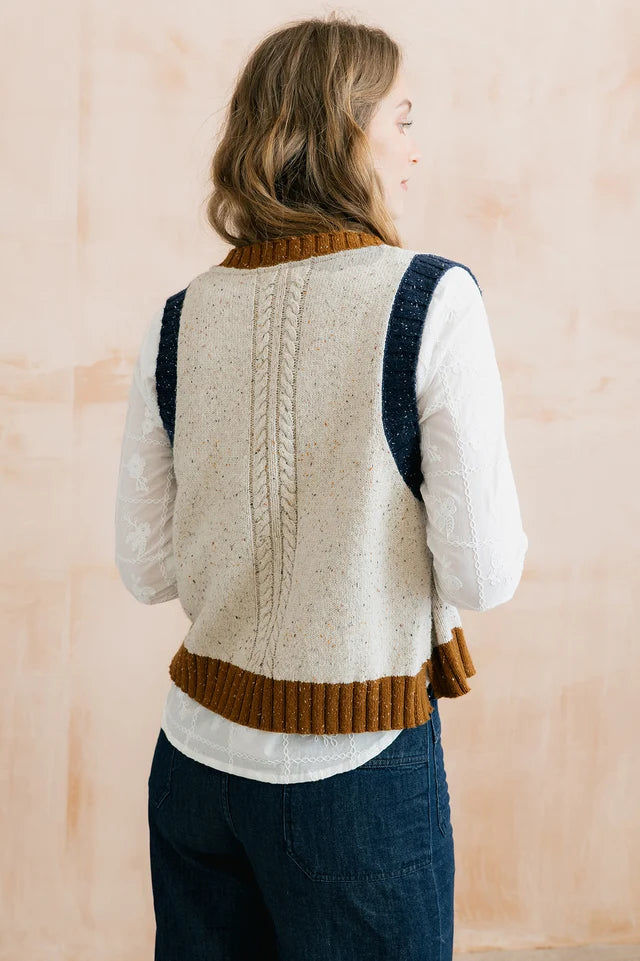 Lily and me Grove Colour Block Knitted Waistcoat Ecru