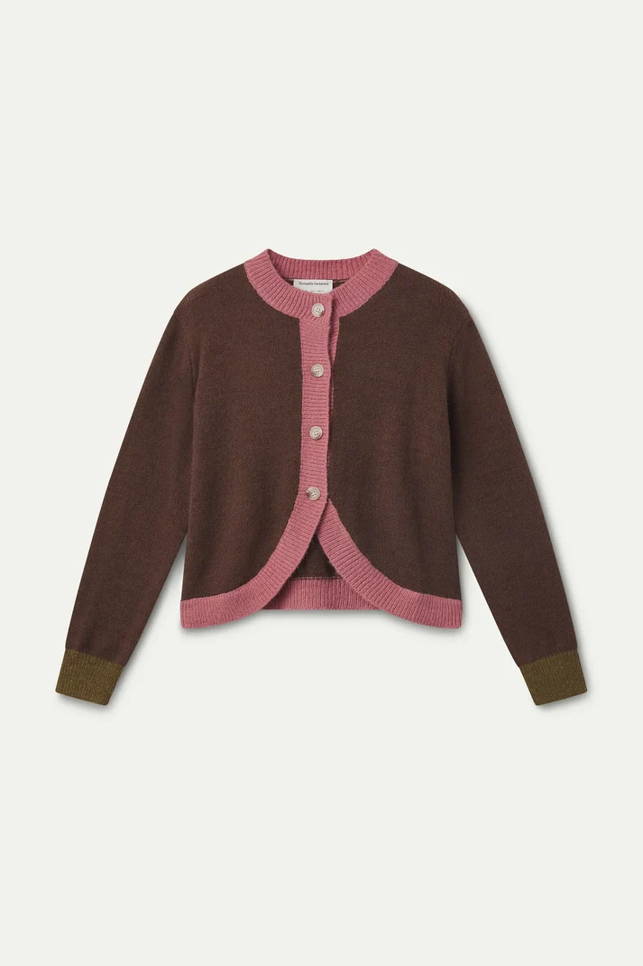 Compania Fantastica Brown and pink two-tone knit cardigan
