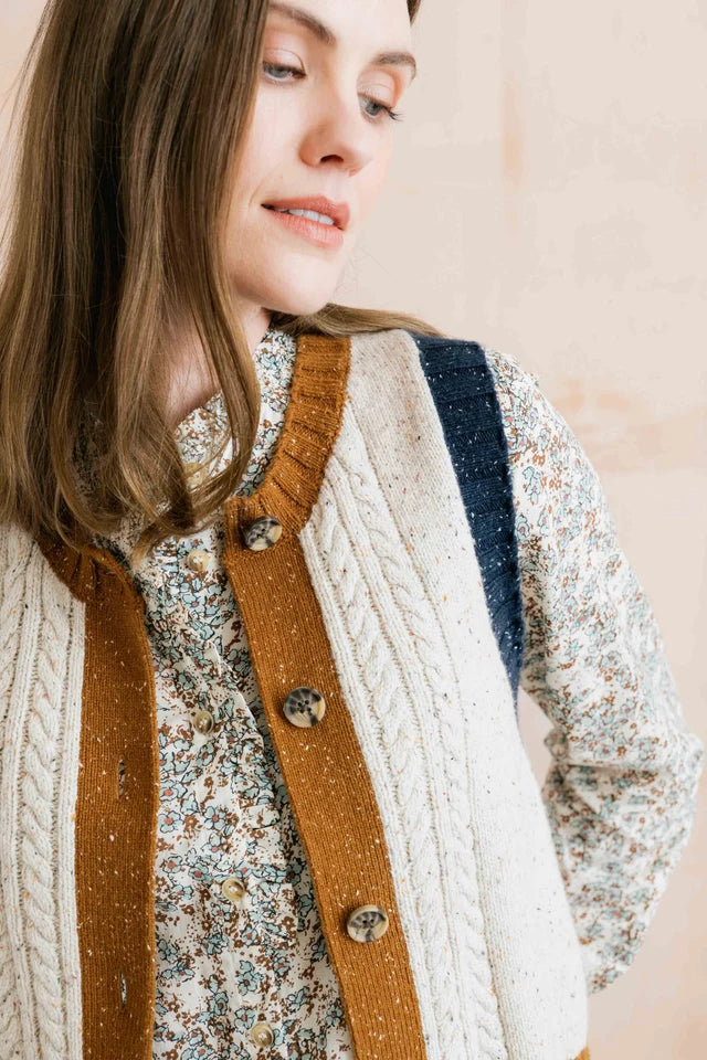 Lily and me Grove Colour Block Knitted Waistcoat Ecru