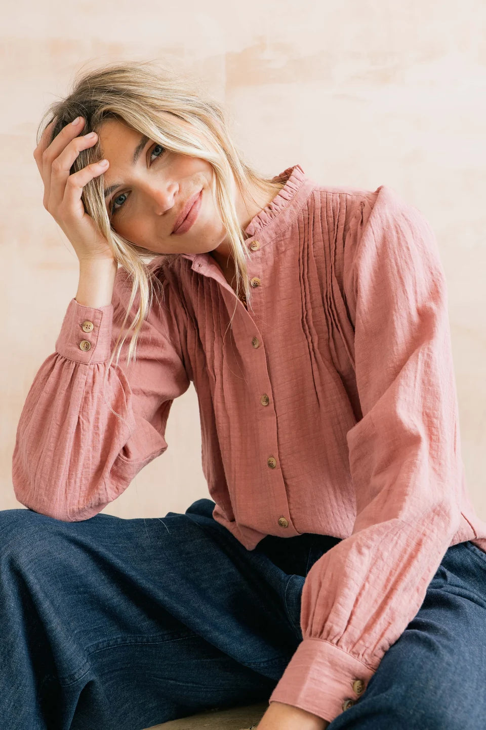 Lily and me Flora Organic Cotton Pintuck Blouse Antique Pink