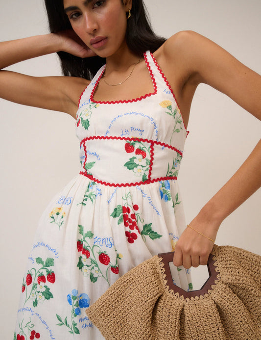 Nobody's Child White Printed Halterneck Hallie Midi Dress
