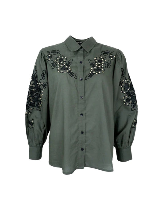 Black Colour / Dolly Blouse / Army Green