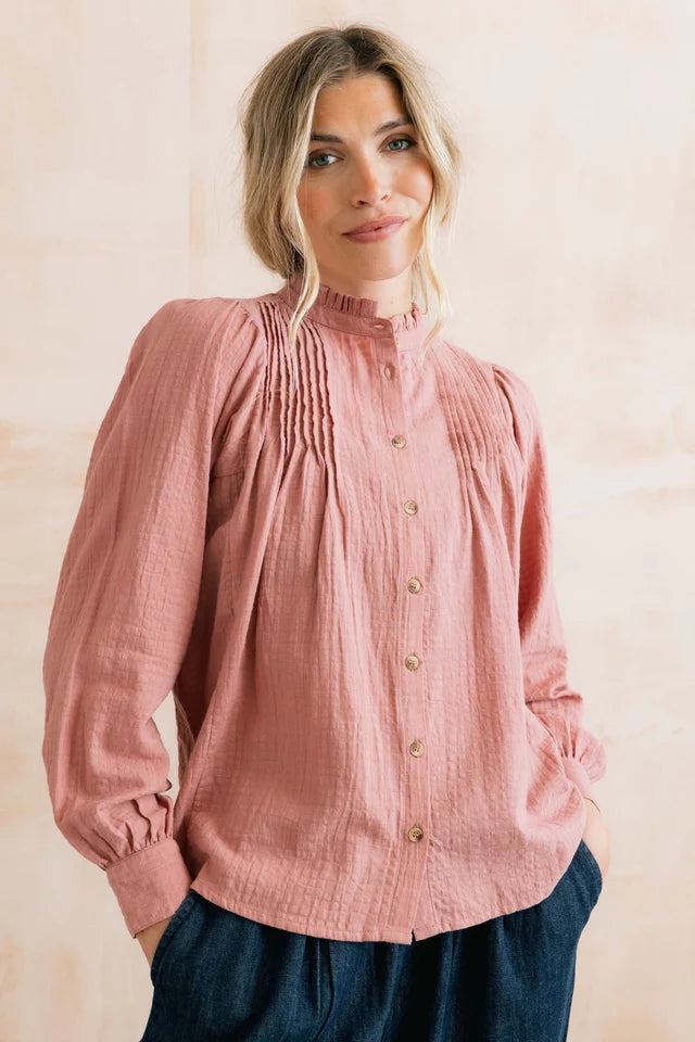 Lily and me Flora Organic Cotton Pintuck Blouse Antique Pink