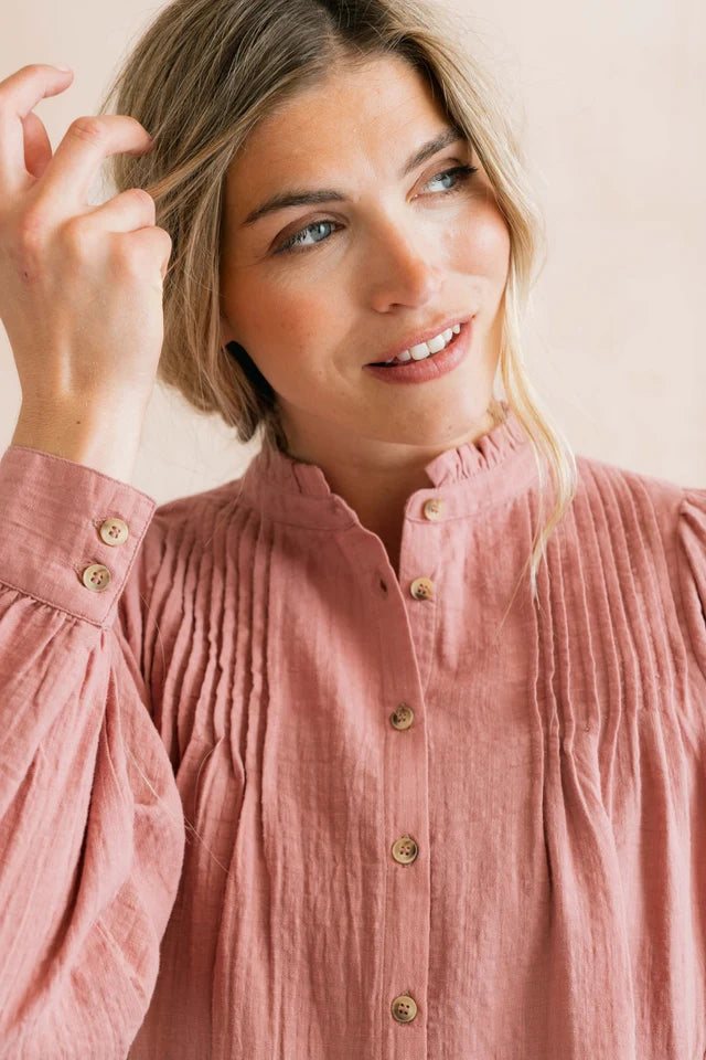 Lily and me Flora Organic Cotton Pintuck Blouse Antique Pink