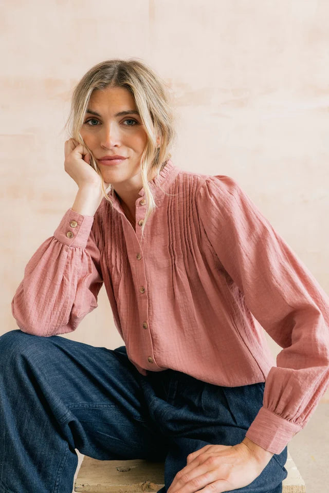 Lily and me Flora Organic Cotton Pintuck Blouse Antique Pink