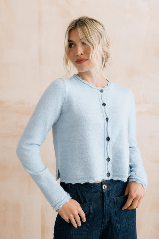 Lily and me Elodie Scalloped Neck Outfitter Cardigan Powder Blue