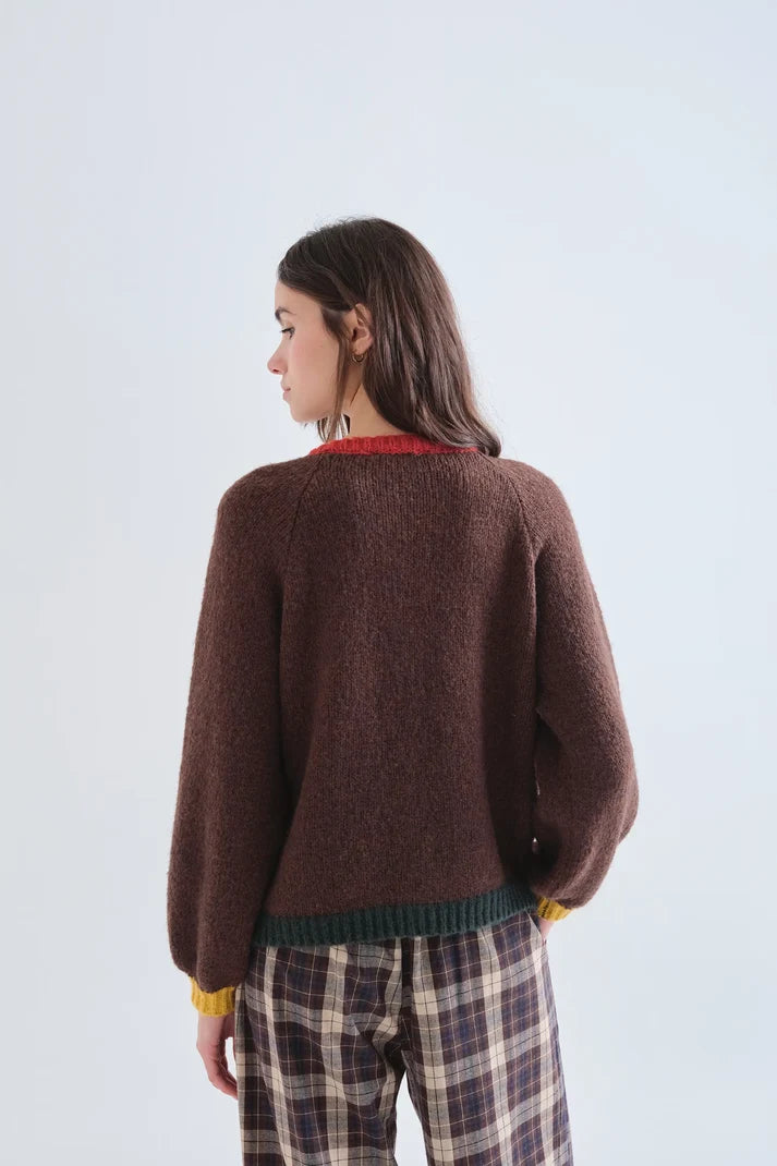 Compania Fantastica Brown knit cardigan with multi-color details