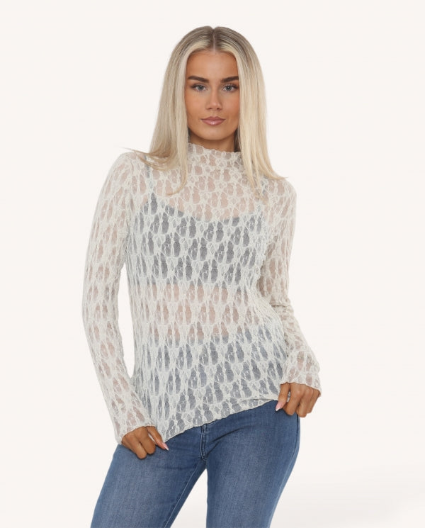 Italian collection stretchy lace layering top - white