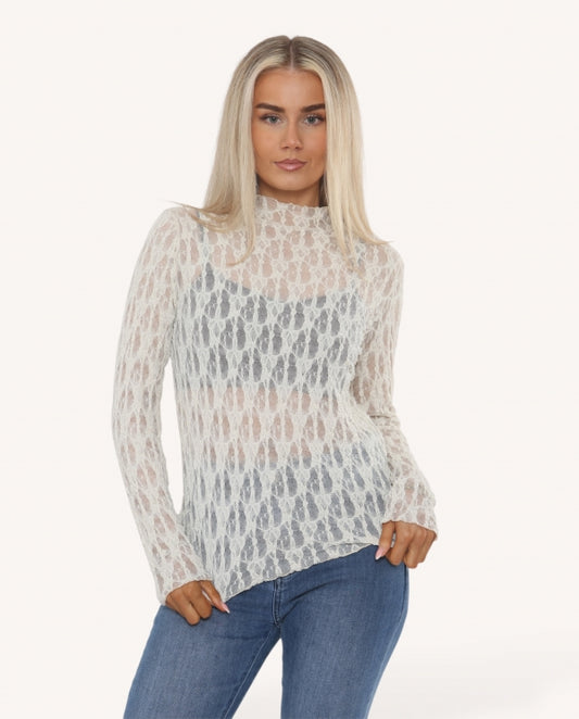 Italian collection stretchy lace layering top - white