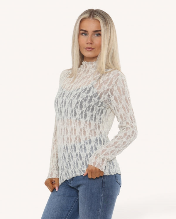 Italian collection stretchy lace layering top - white