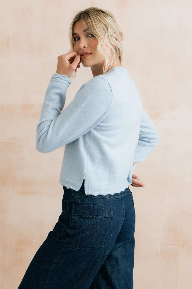 Lily and me Elodie Scalloped Neck Outfitter Cardigan Powder Blue