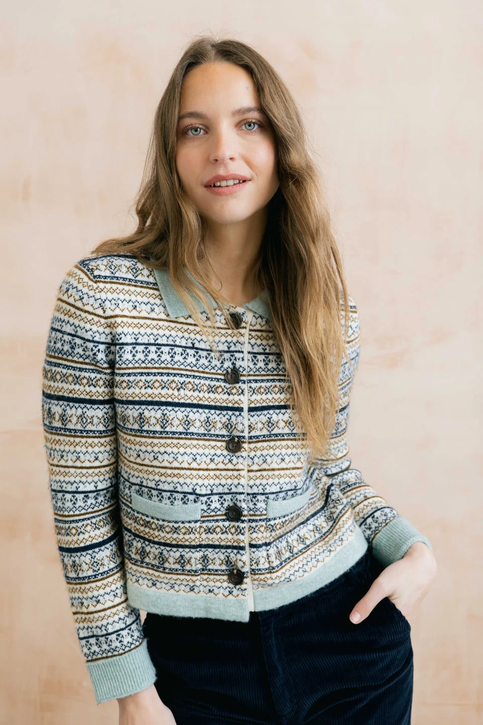 Lily and me Chestnut Knitted Fair Isle Jacket Mist