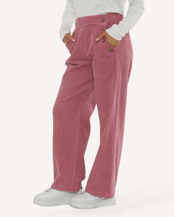 Italian collection Corduroy bitton pocket wide leg trousers - pink