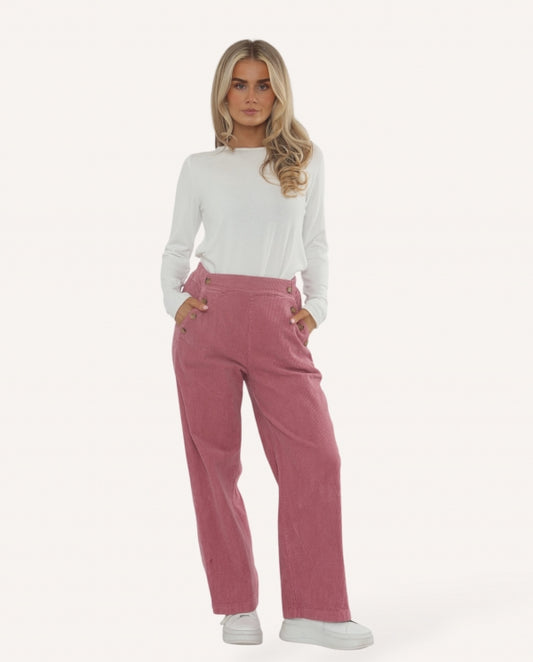 Italian collection Corduroy bitton pocket wide leg trousers - pink