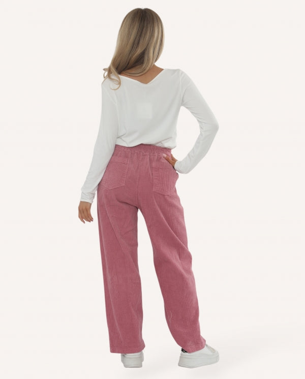 Italian collection Corduroy bitton pocket wide leg trousers - pink