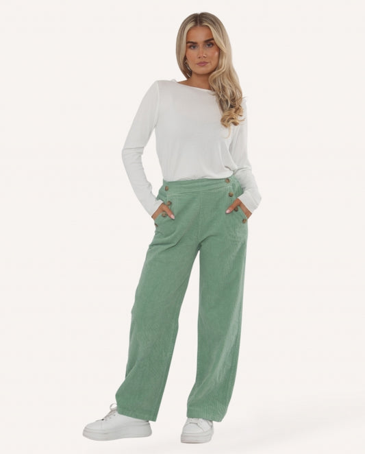 Italian collection corduroy button pocket wide leg trouses - Mint green