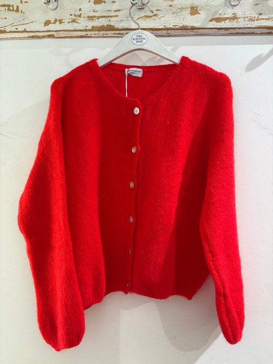 Italian collection mohair button through cardigan Red -8179