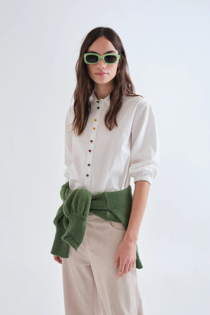 Compania Fantastica 100% cotton white shirt with multicolor jewel buttons