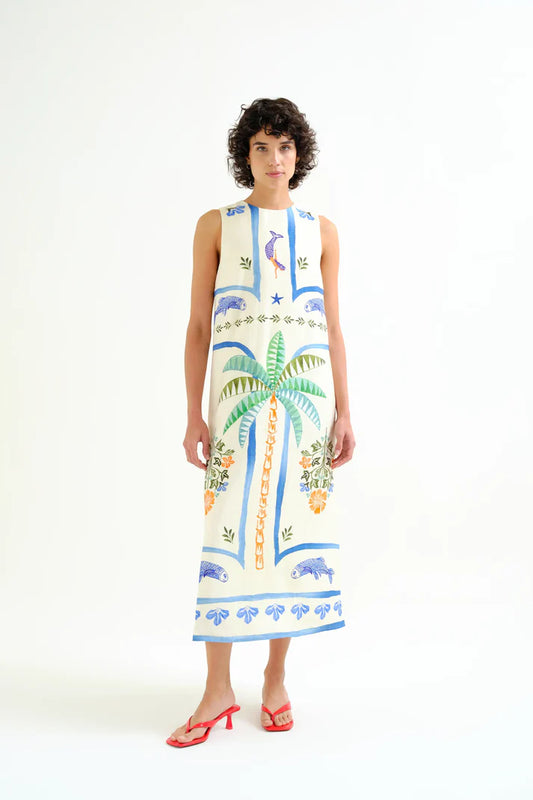 Compania Fantastica long dress with plams and mermaids