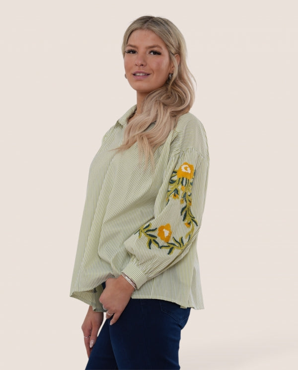 Italian collection pinstripe embroidered sleeve shirt