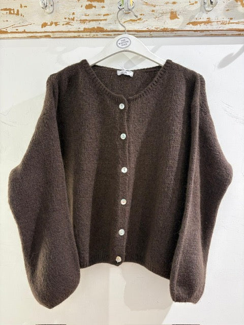 Italian collection mohair button through cardigan - Chocolate brown 8179