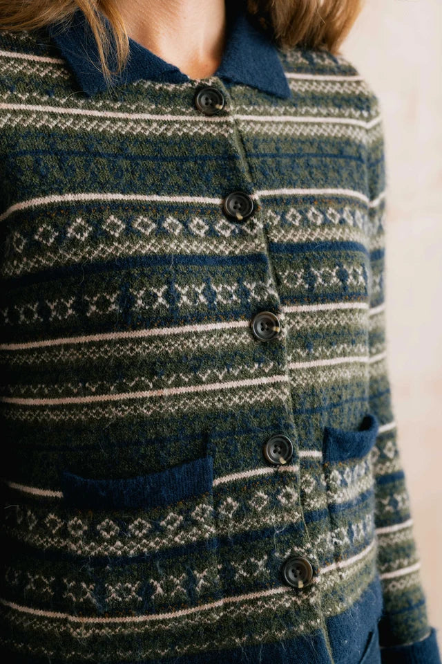 Lily and me Chestnut Knitted Fair Isle Jacket Olive