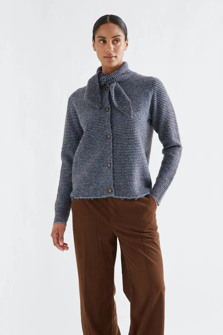 Compania fantastica Blue and brown striped knit cardigan