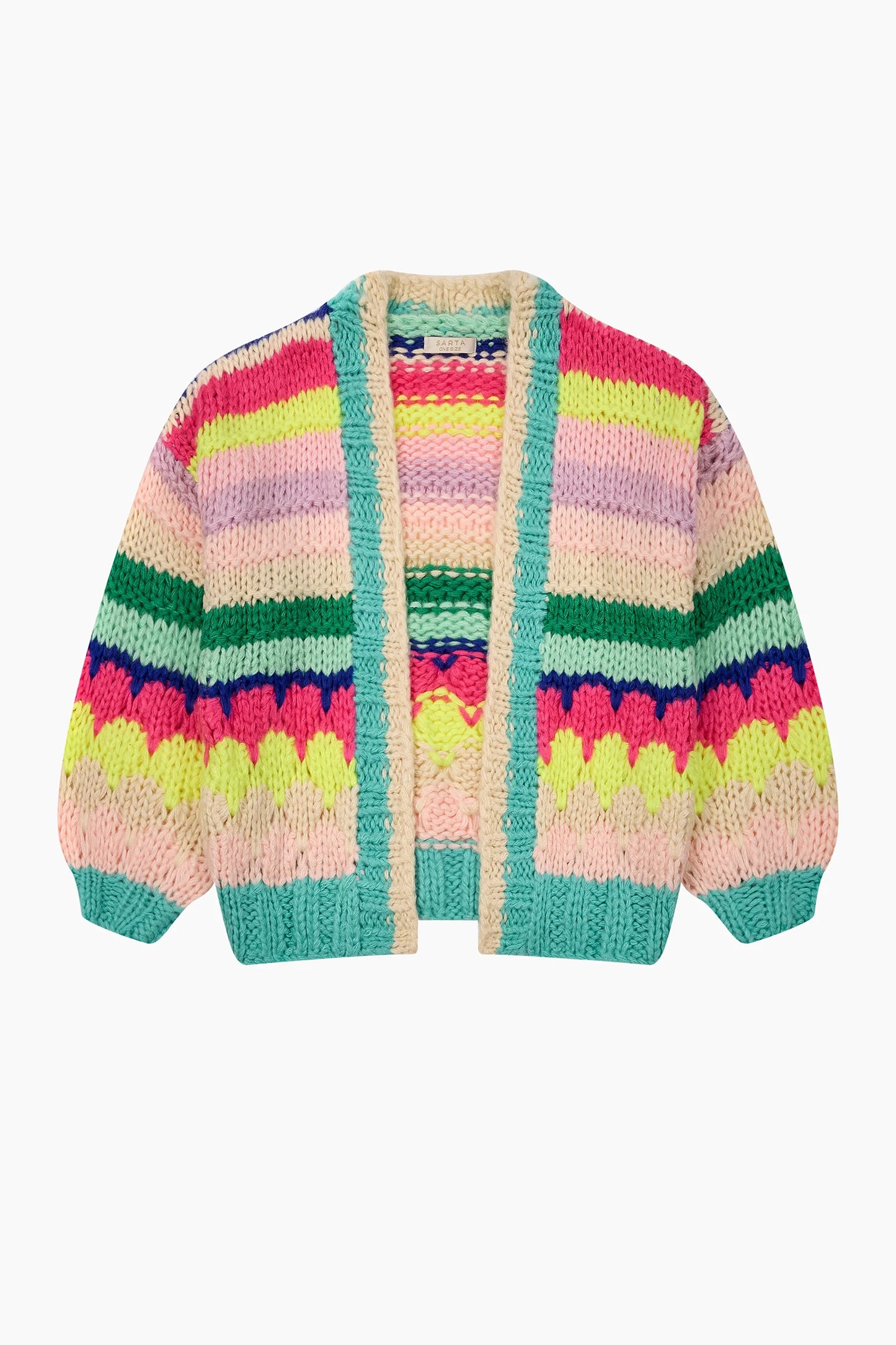Miss short hair Hand Knitted Rainbow Striped Cardigan in Multi