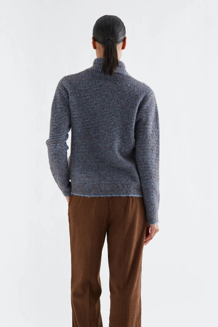 Compania fantastica Blue and brown striped knit cardigan