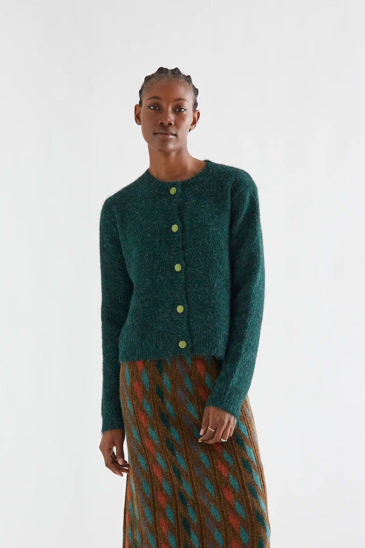 Compania Fantastica Dark green knit cardigan with light green buttons