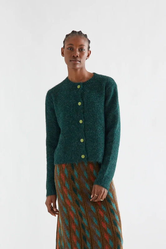 Compania Fantastica Dark green knit cardigan with light green buttons