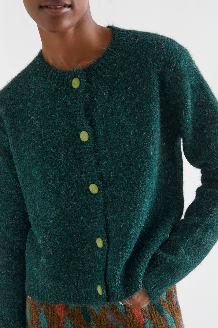 Compania Fantastica Dark green knit cardigan with light green buttons