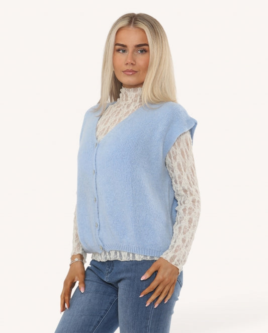 Italian collection Baby alpaca knit sleeveless cardigan - pale blue