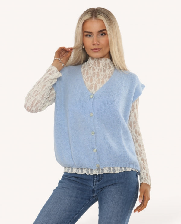 Italian collection Baby alpaca knit sleeveless cardigan - pale blue