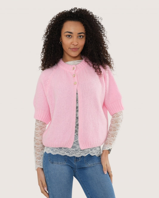 Italian collection Split front gold button mohair cardigan - Pink
